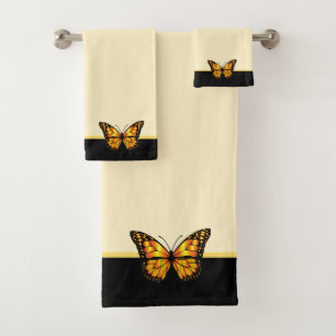 Elegant butterfly on ivory & black stripe bath tow bath towel set