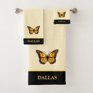 Elegant butterfly on ivory & black stripe