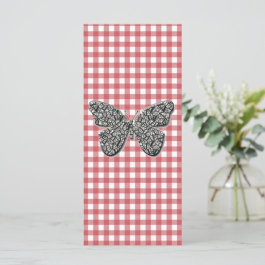 Elegant Butterfly On Red Gingham Bookmark (Standing Front)