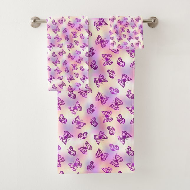 Elegant Butterfly Pattern Pink Pastel Design Bath Towel Set (Insitu)