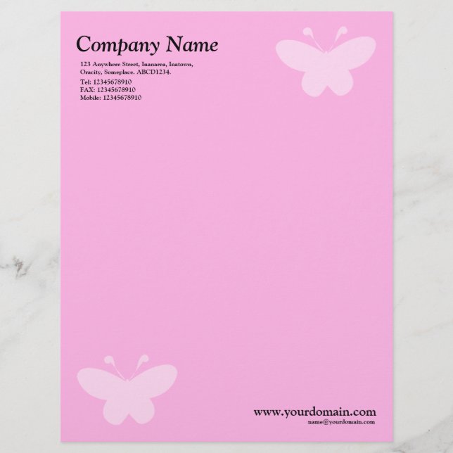 Elegant Butterfly - Pink Letterhead (Front)