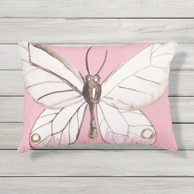 Elegant Butterfly Pink Outdoor Pillow (Front)