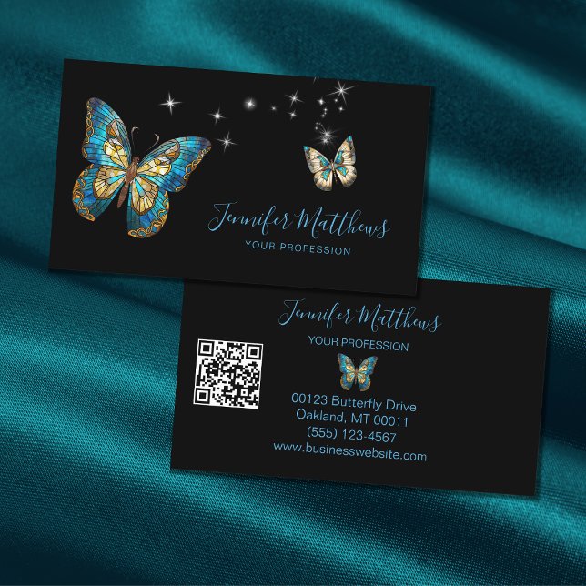 Elegant Butterfly QR Code Script Business Card (Creator Uploaded)
