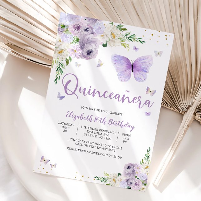 Elegant Butterfly Quinceañera Invitation (Creator Uploaded)