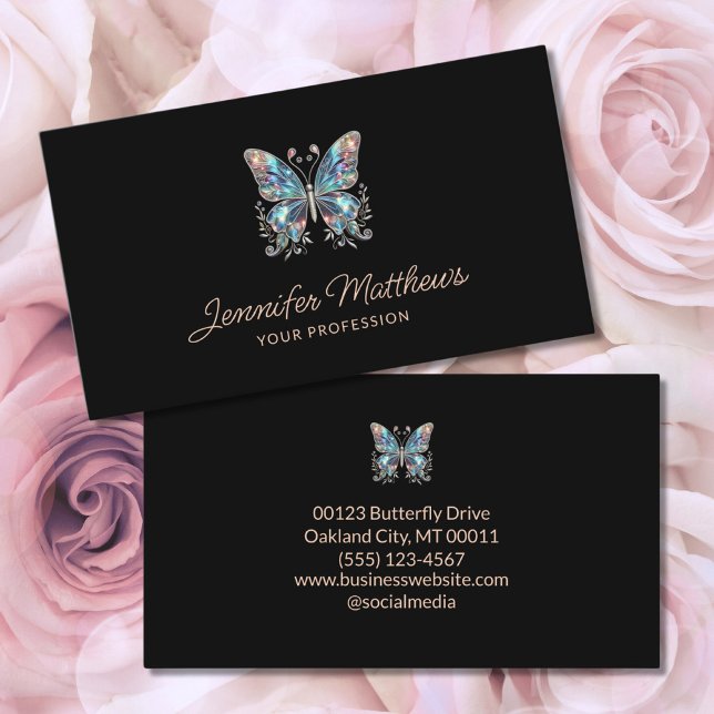 Elegant Butterfly Script Black Business Card (Creator Uploaded)