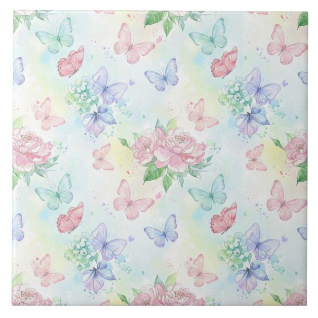 Elegant Butterfly Seamless Print Ceramic Tile (Front)