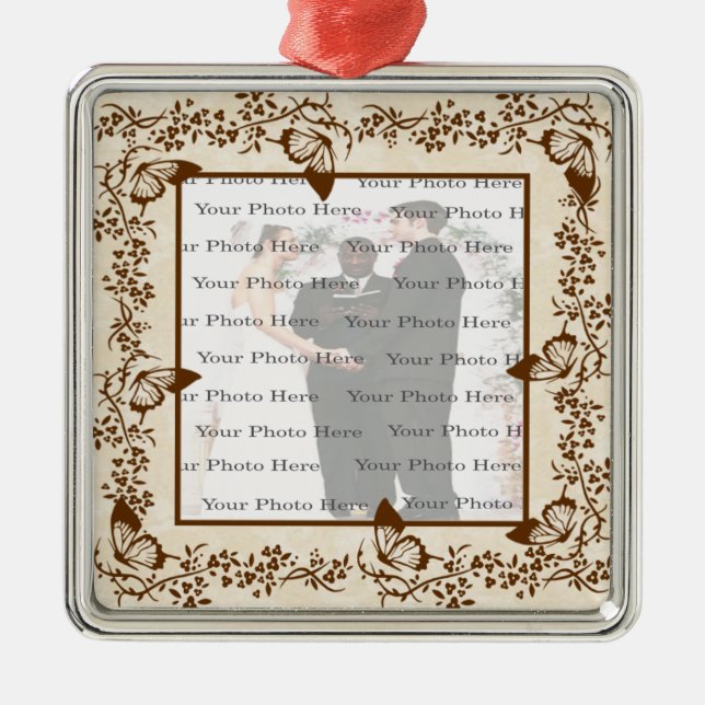 Elegant Butterfly Square Silver Ornament (Front)