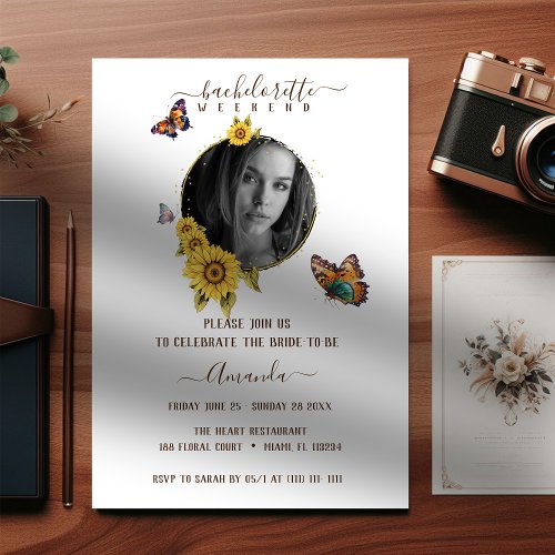 Elegant Butterfly Sunflowers Bachelorette Weekend Invitation