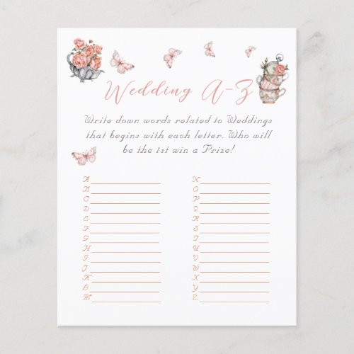 Elegant Butterfly Tea Floral Bridal Shower Game