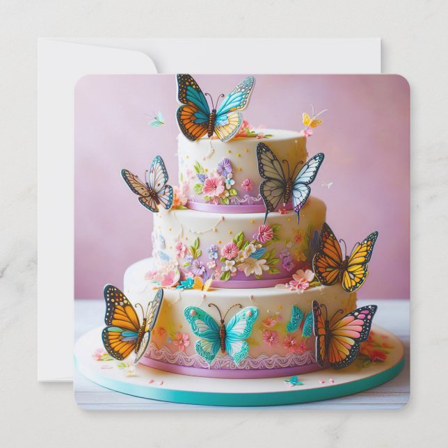ELEGANT BUTTERFLY THEMED BIRTHDAY CAKE CARD (Front)