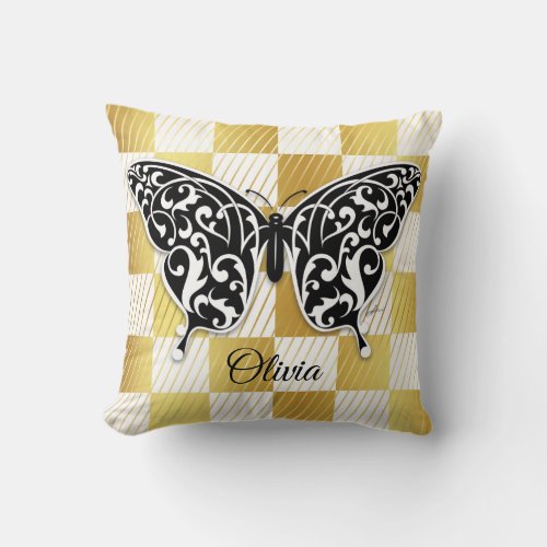 Elegant Butterfly Throw Pillow Black