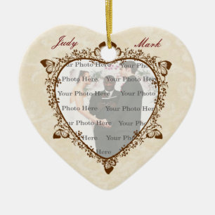 Elegant Butterfly Wedding Photo Heart Ornament