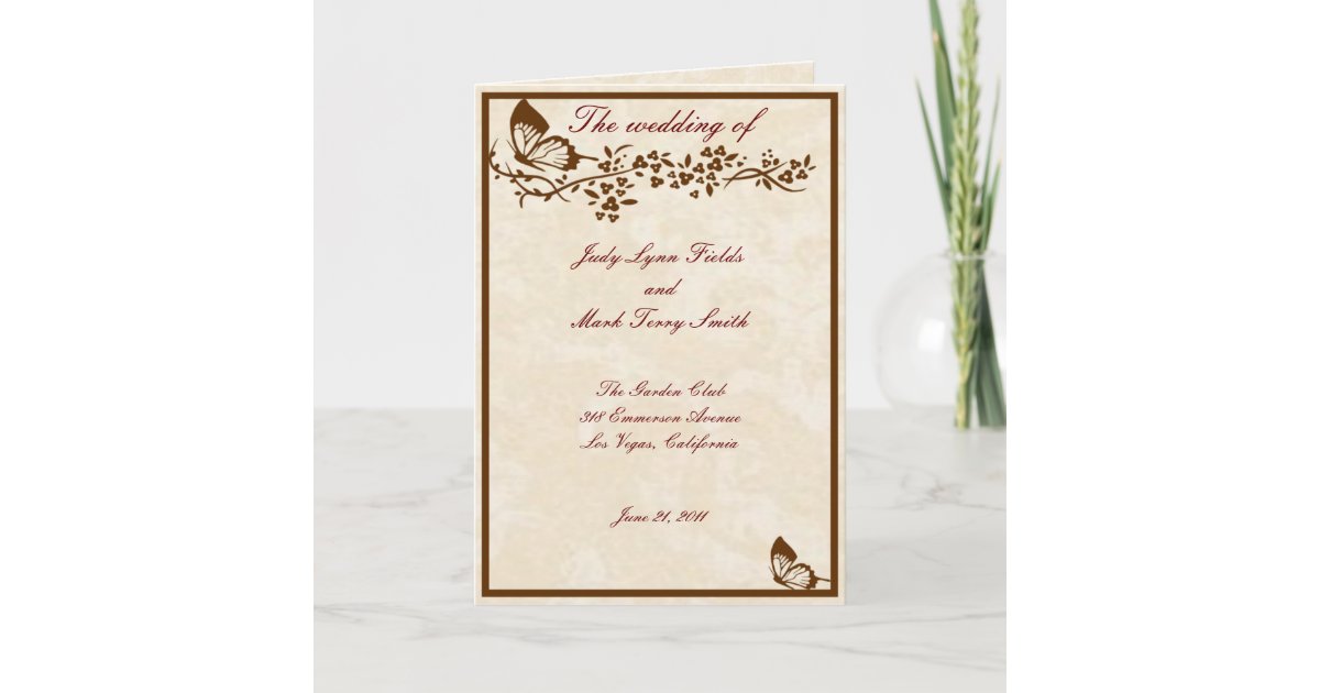 Elegant Butterfly Wedding Program Card Zazzle