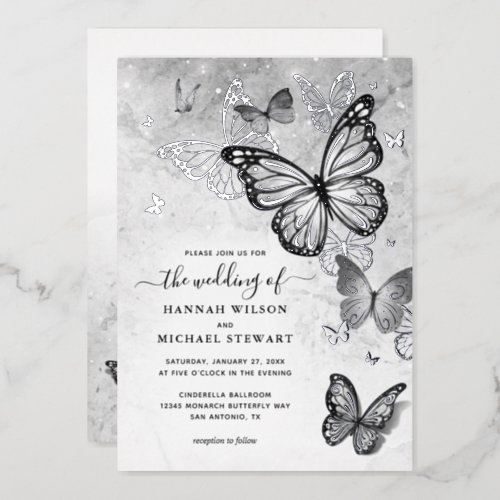 Elegant Butterfly Wedding Real Silver Foil Invitation
