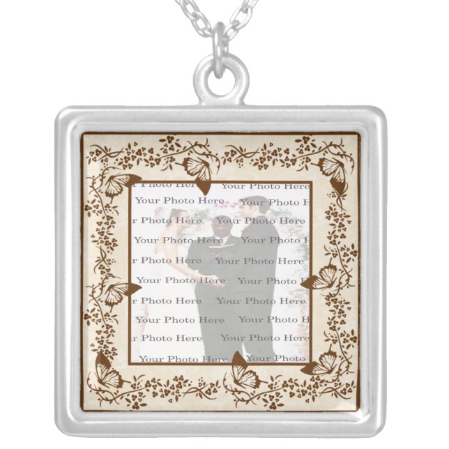 Elegant Butterfly Wedding Square Silver Necklace (Front)