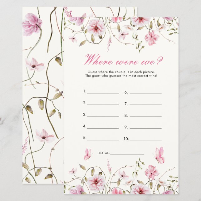 Elegant Butterfly Where Were We Bridal Shower Game (Front/Back)