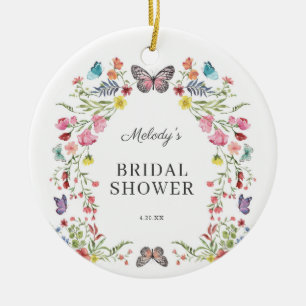Elegant Butterfly Wildflower Floral Bridal Shower Ceramic Ornament