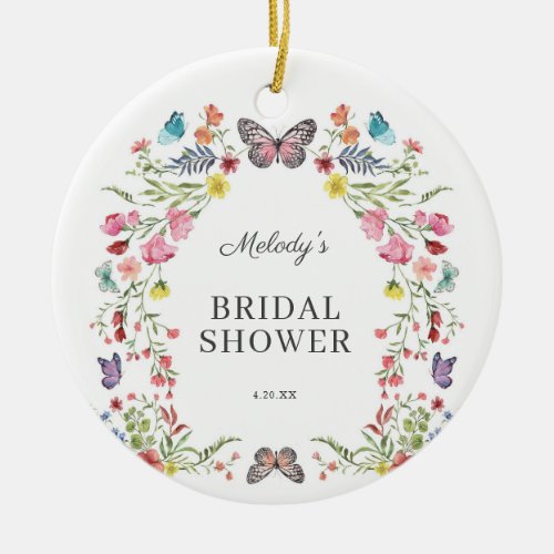 Elegant Butterfly Wildflower Floral Bridal Shower Ceramic Ornament