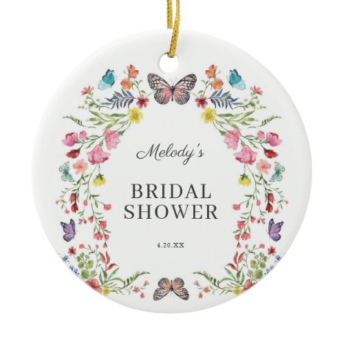 Elegant Butterfly Wildflower Floral Bridal Shower Ceramic Ornament