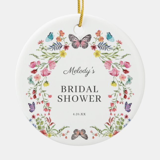 Elegant Butterfly Wildflower Floral Bridal Shower Ceramic Ornament (Front)