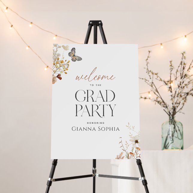 Elegant Butterfly Wildflower Graduation Welcome Foam Board (In Situ (Stand))