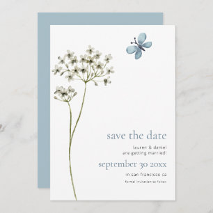 Elegant Butterfly Wildflower QR Code Blue Wedding Save The Date