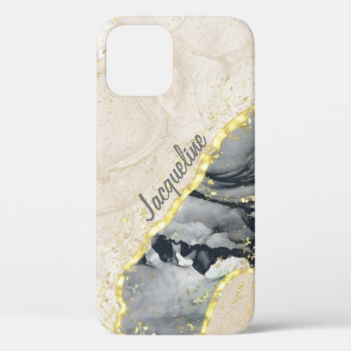 Elegant Butterscotch Glitter Gray Marble iPhone 12 Case