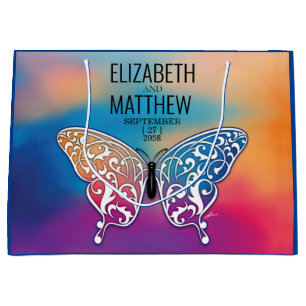 Elegant Buttterfly and Colorful Sunset Design Large Gift Bag
