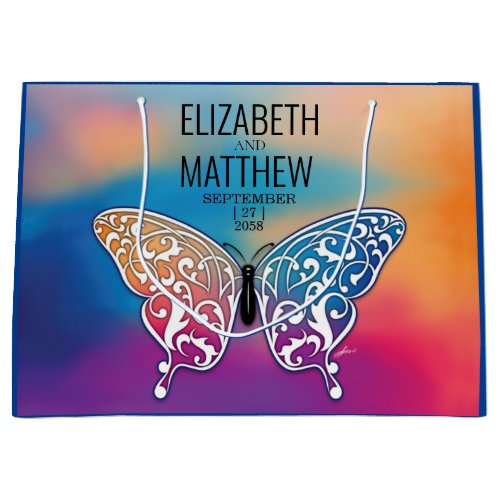 Elegant Buttterfly and Colorful Sunset Design Large Gift Bag