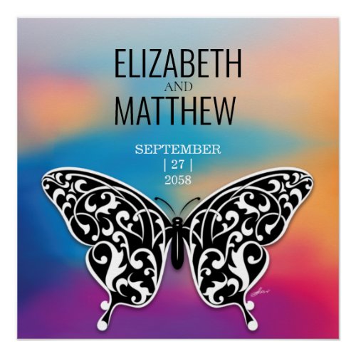Elegant Buttterfly and Colorful Sunset Design Poster