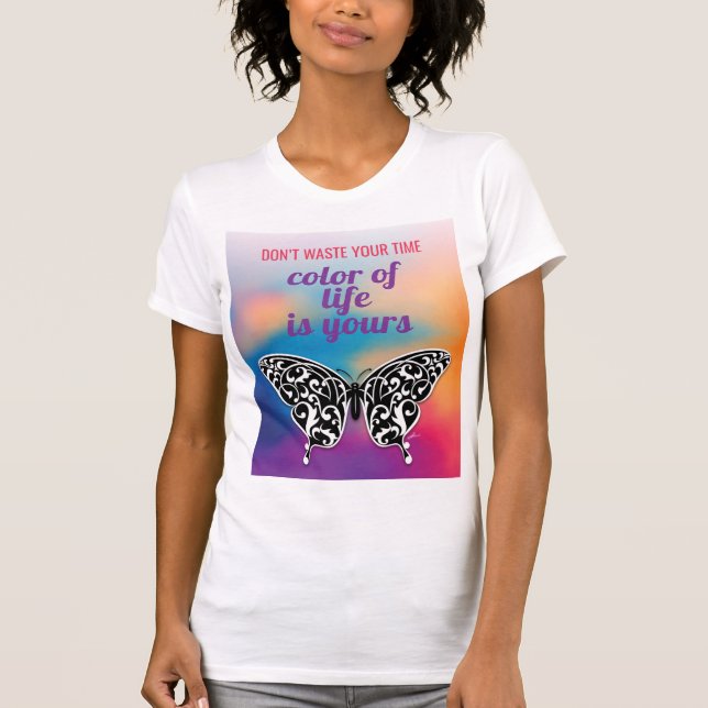 Elegant Buttterfly and Colorful Sunset Design T-Shirt (Front)