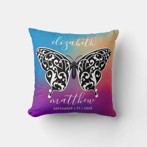 Elegant Buttterfly and Colorful Sunset Design Throw Pillow