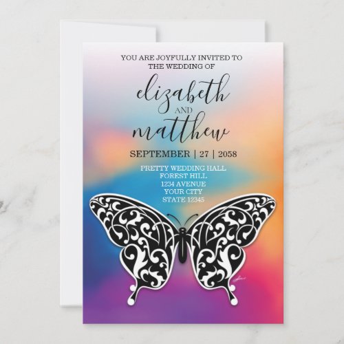 Elegant Buttterfly and Sunset Design Invitation
