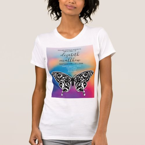 Elegant Buttterfly and Sunset Invitation Design T_Shirt