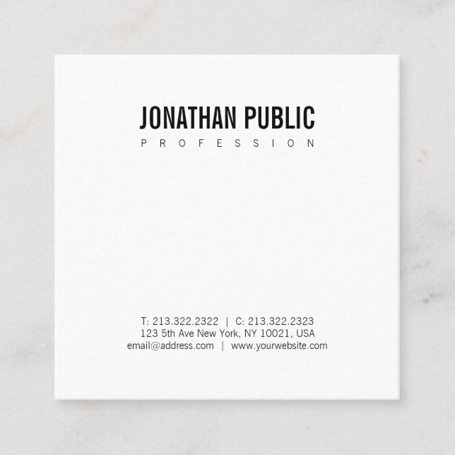 Elegant BW Plain Minimalist Design Chic Modern Square Business Card (Front)