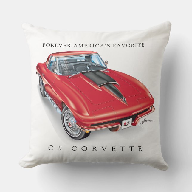 ELEGANT C-2 VETTE ILLUSTRATION THROW PILLOW (Front)