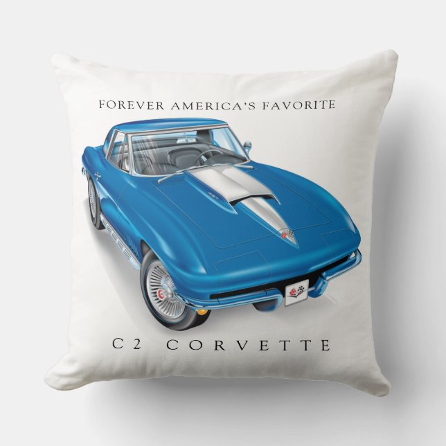 ELEGANT C-2 VETTE ILLUSTRATION THROW PILLOW (Front)