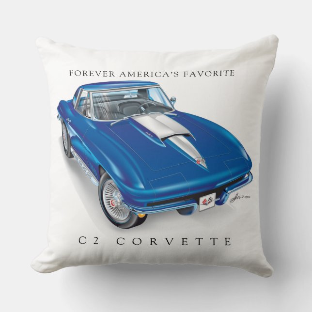 ELEGANT C-2 VETTE ILLUSTRATION THROW PILLOW (Front)