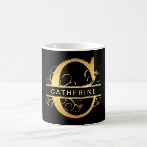 Elegant C Monogram Personalized Name Black Gold Coffee Mug