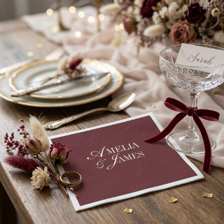 Elegant Cabernet Burgundy Minimalist Wedding Suite Napkins