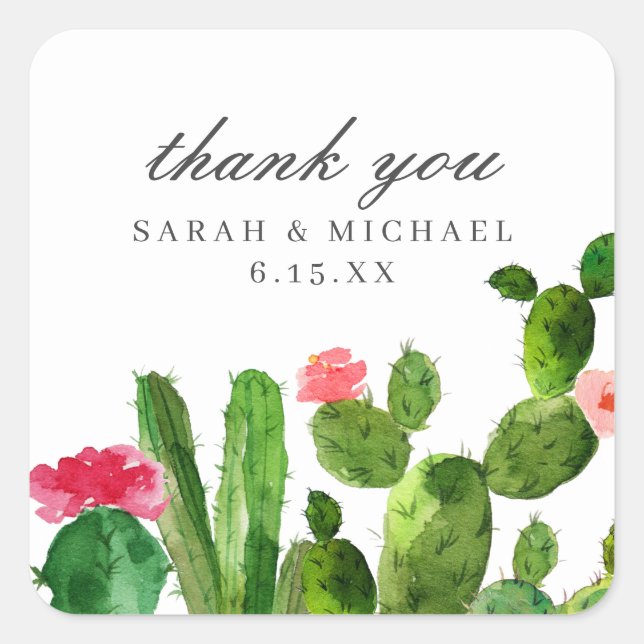 Elegant Cactus Garden | Wedding Favor Square Sticker (Front)