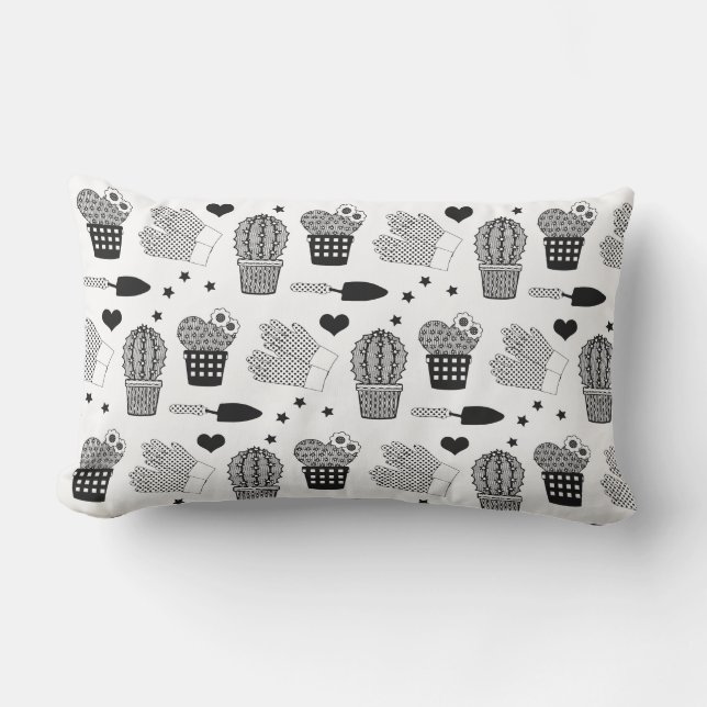 Elegant Cactus Gardening Pattern Garden Lumbar Pillow (Front)