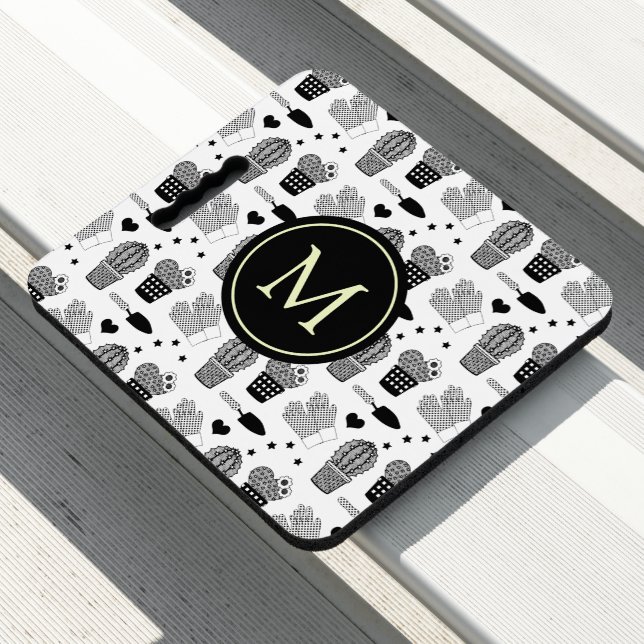 Elegant Cactus Pattern Monogram Garden Seat Cushion (In Situ)