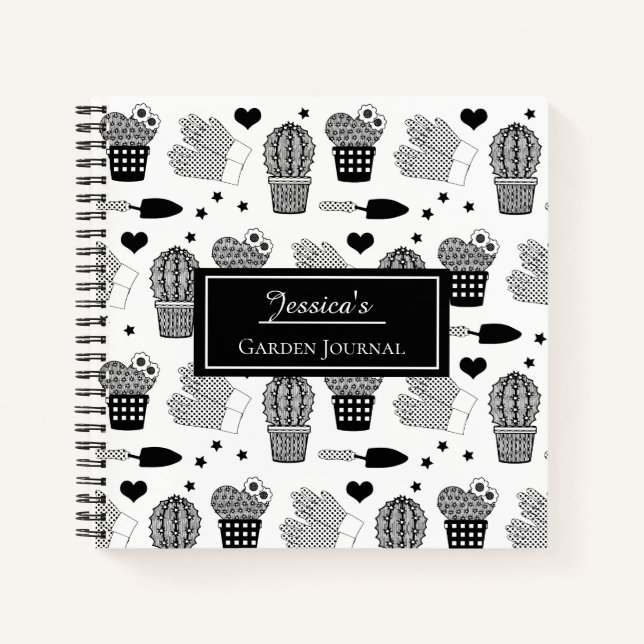 Elegant Cactus Pattern Personalised Garden Journal (Front)