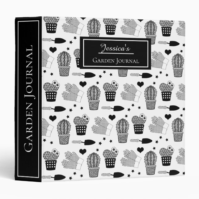 Elegant Cactus Pattern Personalised Garden Journal 3 Ring Binder (Front/Spine)