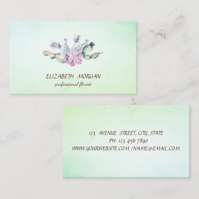 Elegant Cactus Succulent Green Business Card (Front/Back)