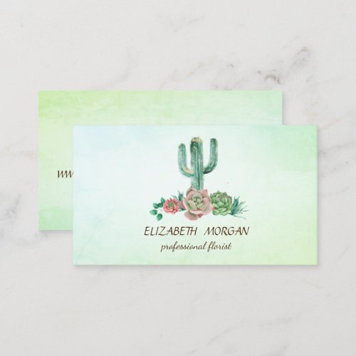Elegant Cactus Succulent Green Florist Business Card