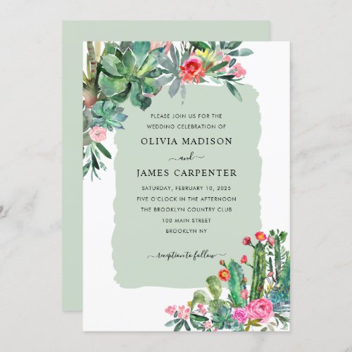 Elegant Cactus Succulent Greenery Floral Wedding Invitation