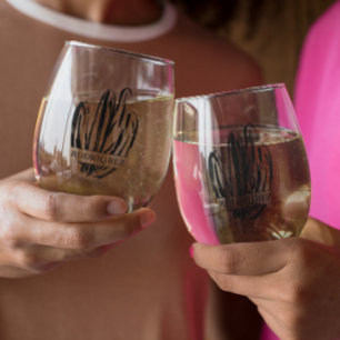 Elegant Cactus   Wedding Monogram Stemless Wine Glass