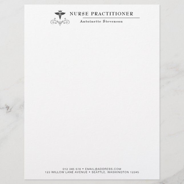 Elegant Caduceus Nurse Practitioner Letterhead (Front)